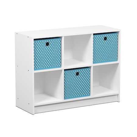 FURINNO 99940WH-LBL Basic 3x2 Bookcase Storage with Bins - White & Light Blue 99940WH/LBL